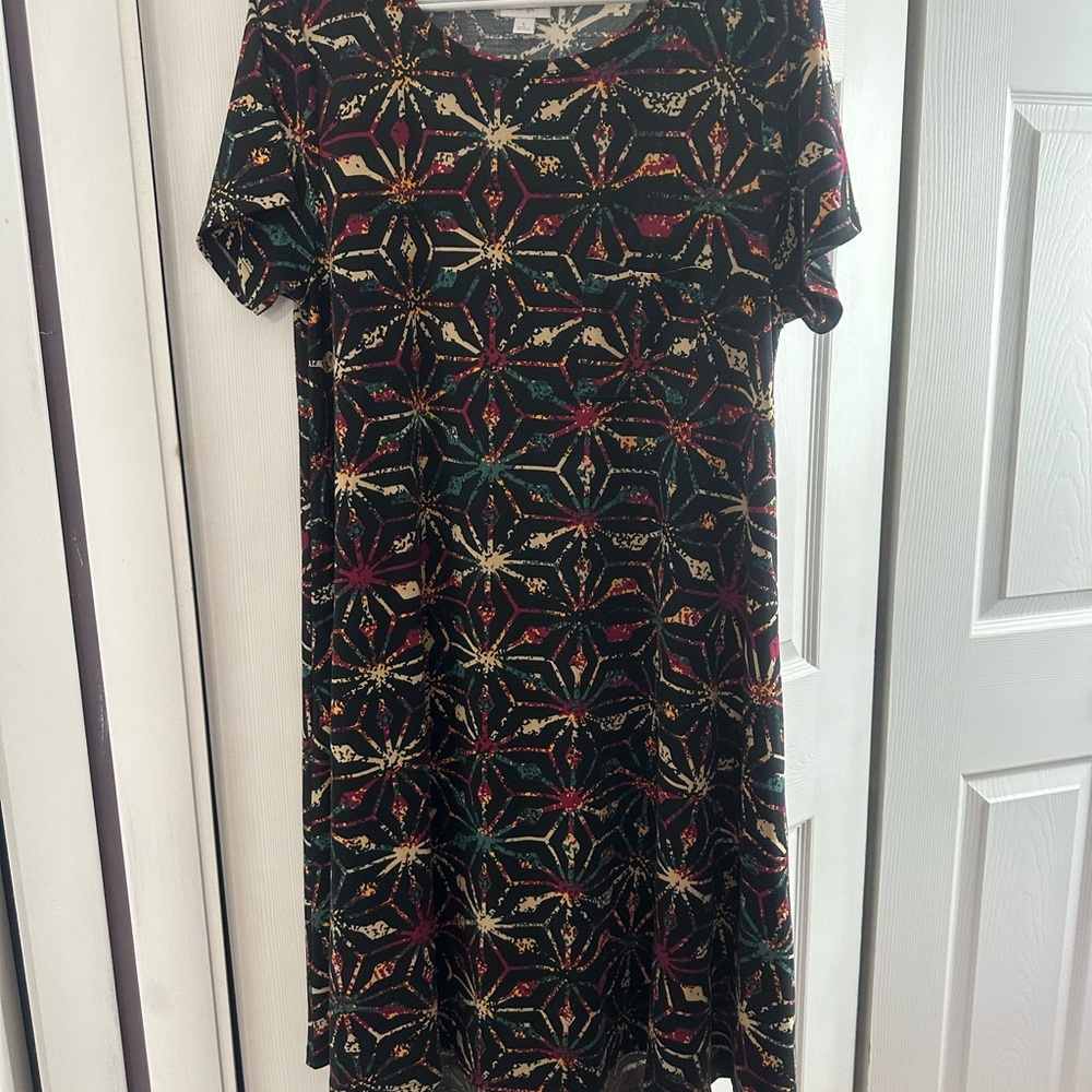 LuLaRoe Black and Gold Geometric Mini Dress